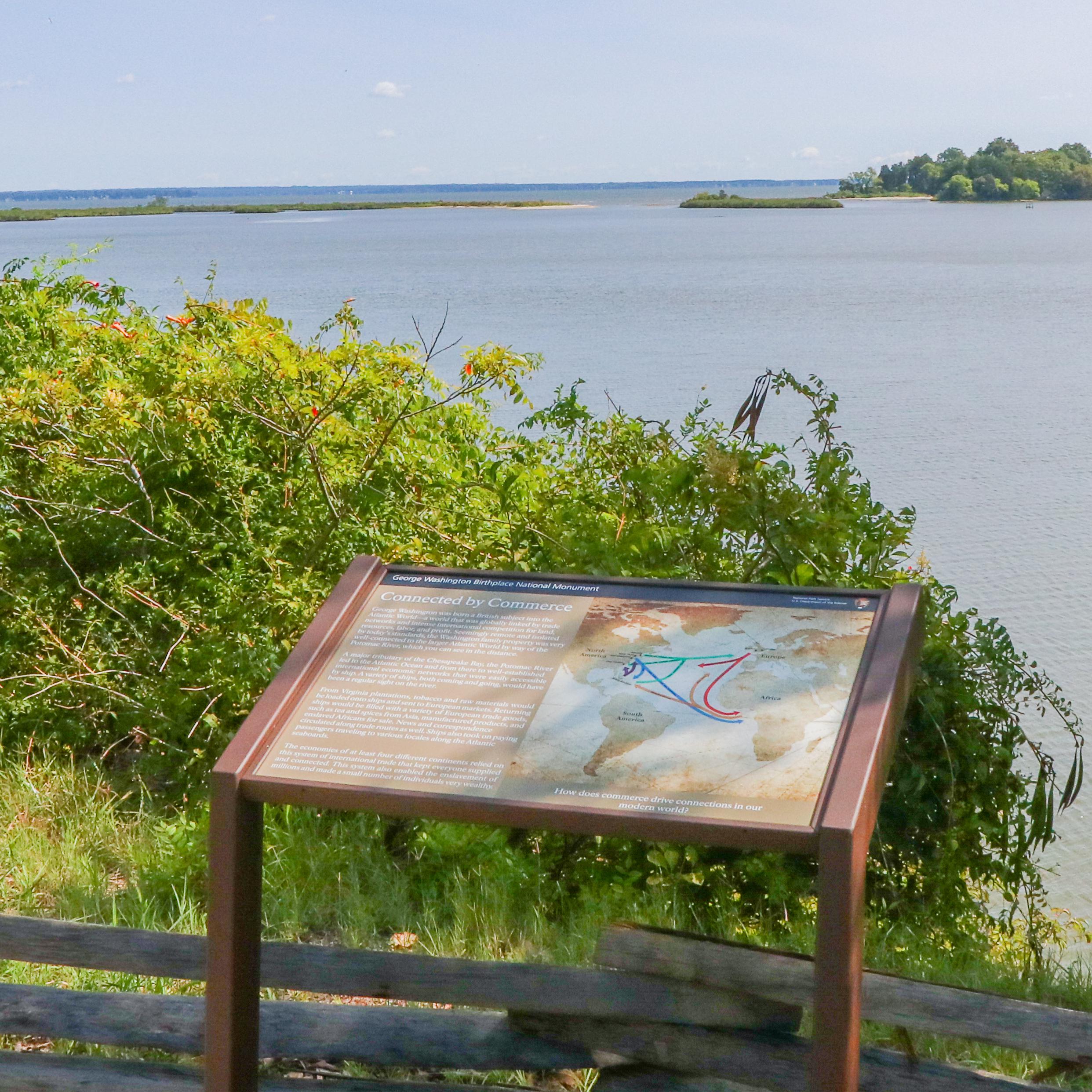A wayside sitting at the edge of the land, overlooking pope's creek.