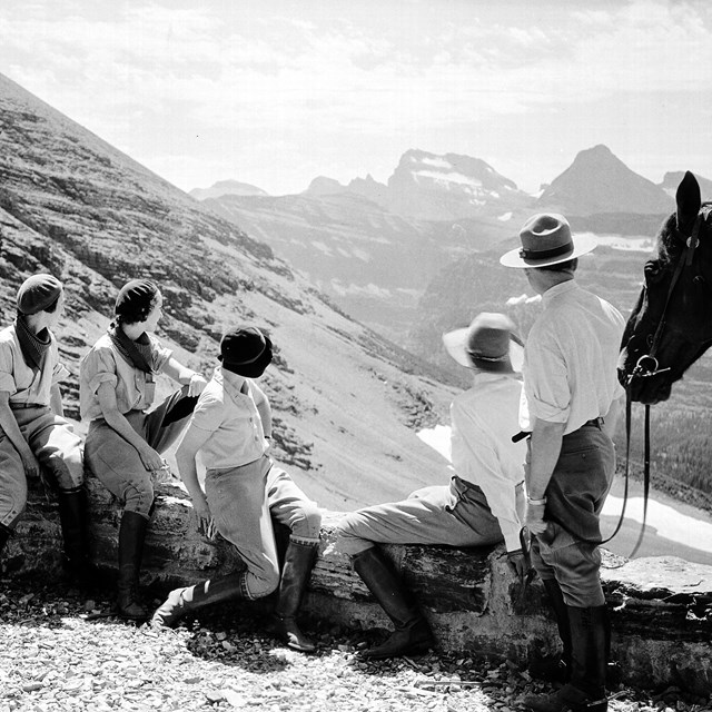Visitors and Ranger enjoying the view from the Ptarmigan Tunnel 