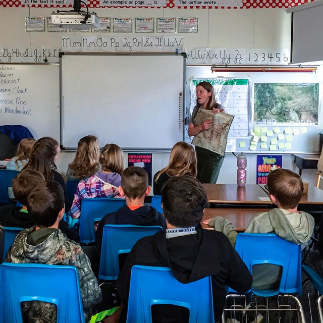 Ranger talking to a classroom of students
