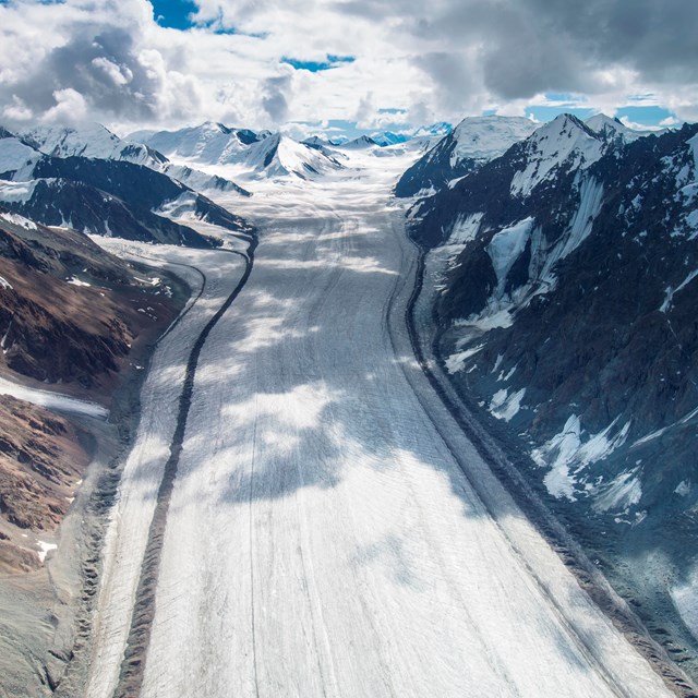 aerial view of valley glacier