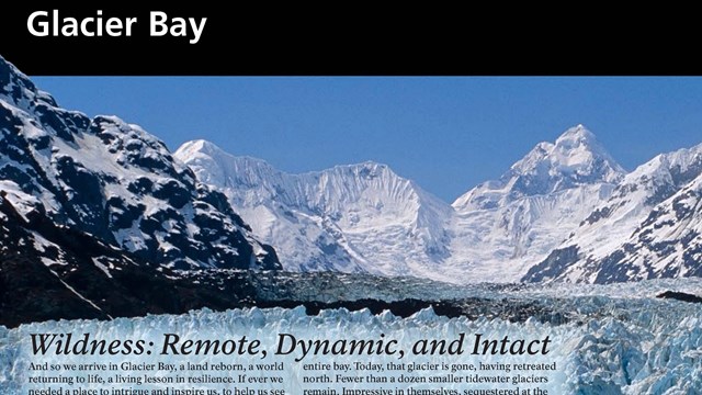 a crop of the official glacier bay national park map showing title and photo of glacier.