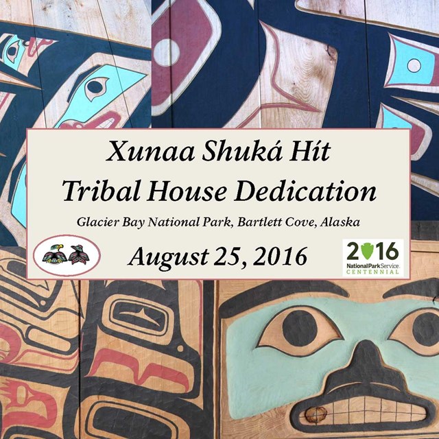 Promotional graphic with front of Tribal House photo