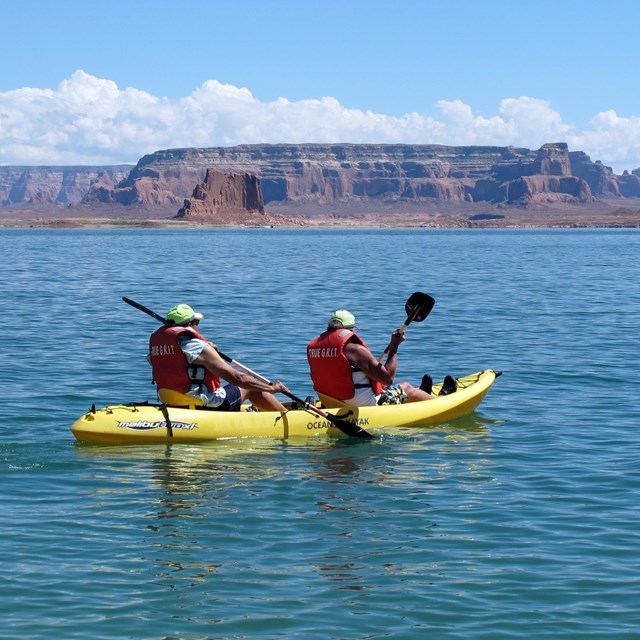 Pair paddle lake in a sit on top sea kayak