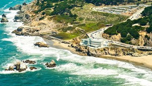 aerial view of cliff house and Sutro Baths