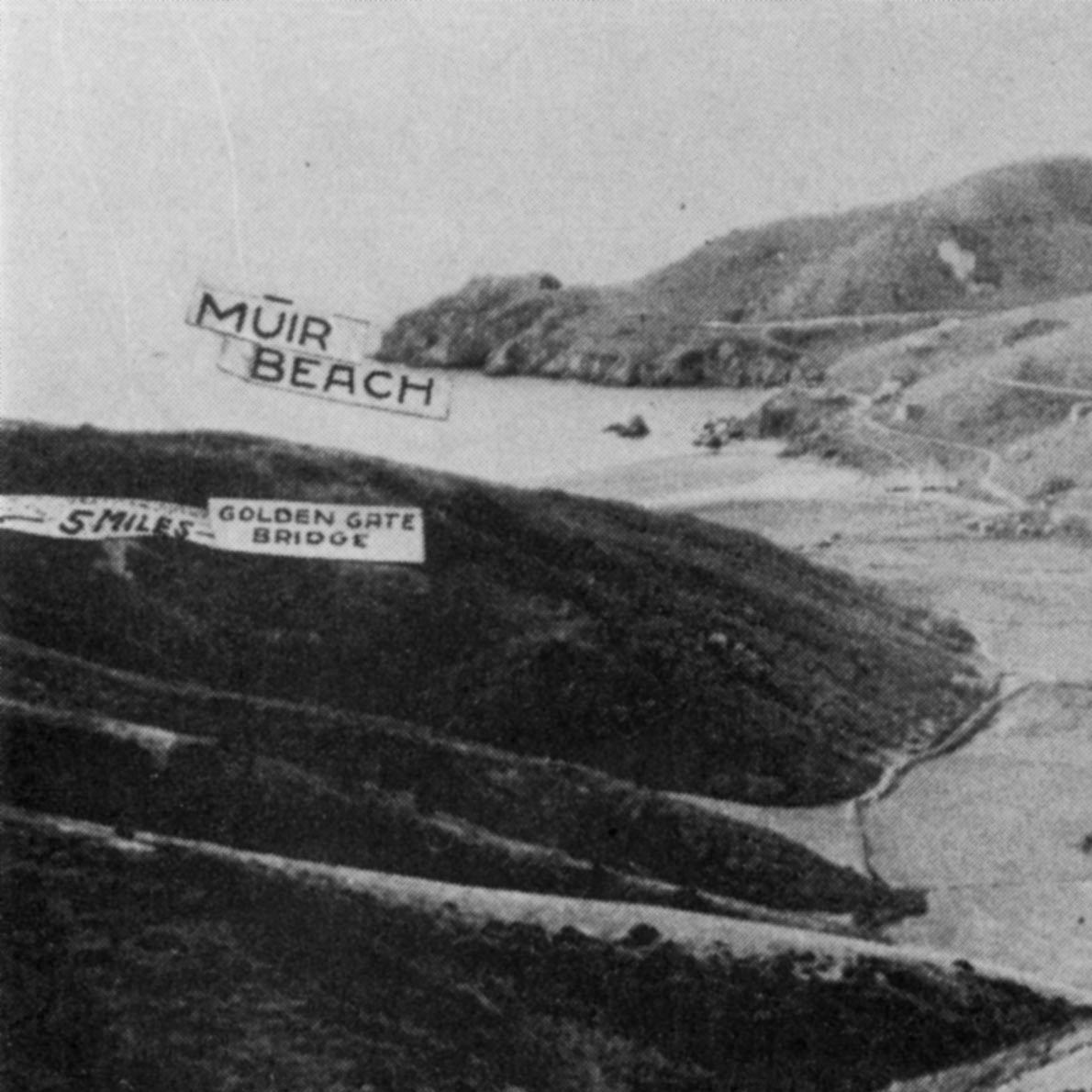 Old postcard with photo of valley leading down to Muir Beach.