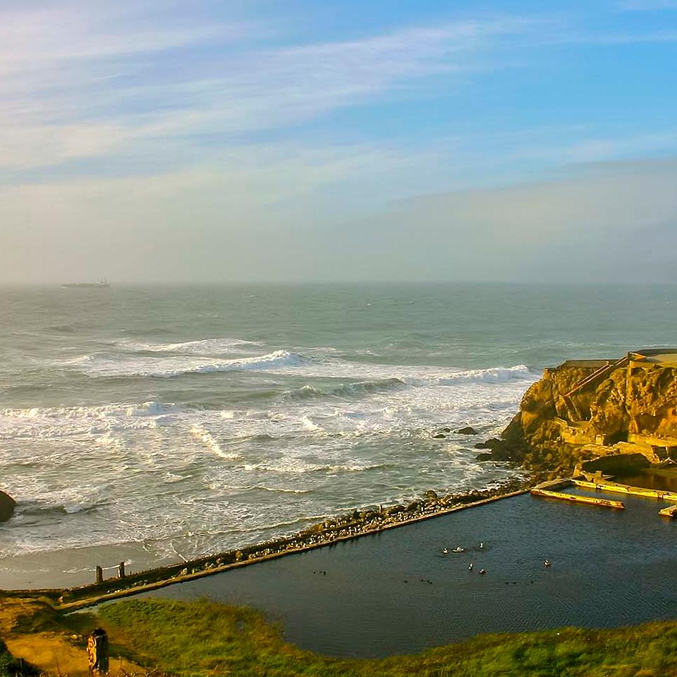 hazy image of the concrete ruins of sutro baths