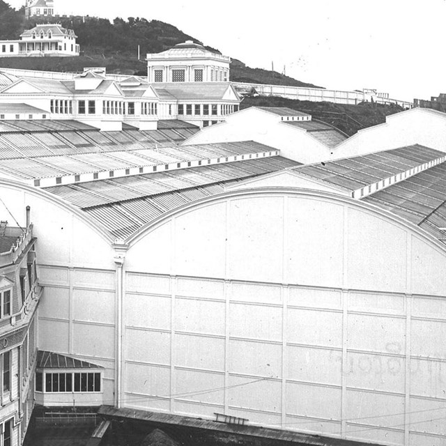 historical photo of the sutro baths exterior looking south c. 1907