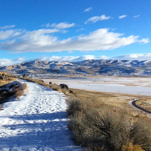 Winter landscape and snowy trail