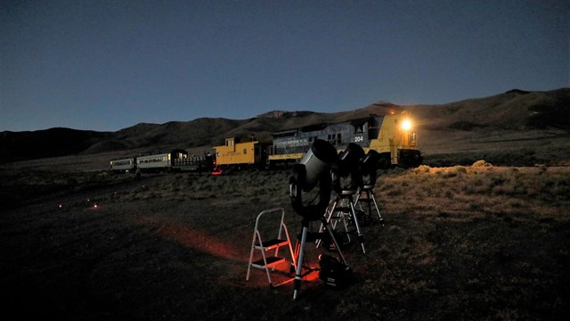 Telescopes set up a the Nevada Northern Railway's star train