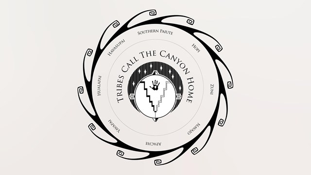 graphic shows names of tribes around a circle with words "Tribes Call the Canyon Home".