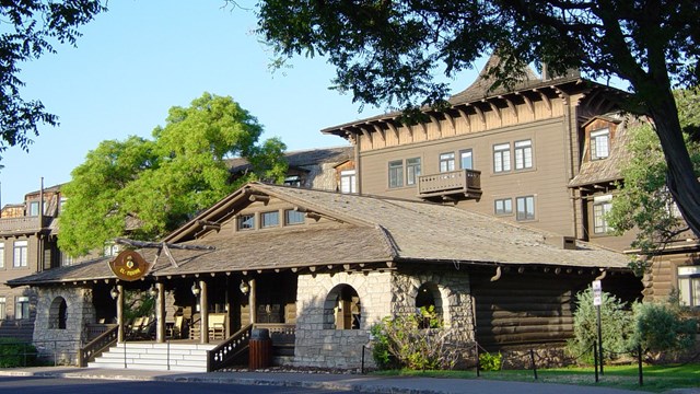 A wooden Swiss chalet lodge. 