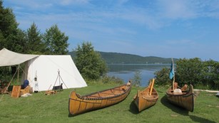 Birchbark canoes in the historic encampment