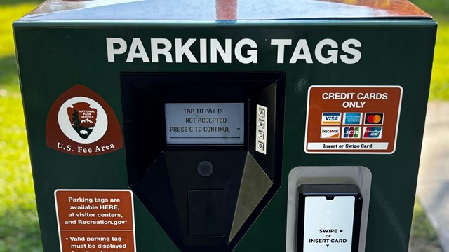 An automated fee machine to buy parking tags.