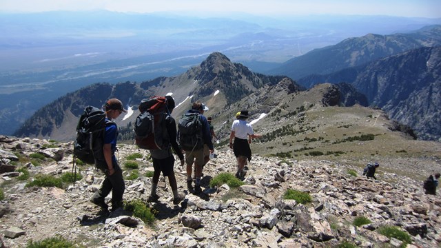 Hikers descend Static Peak