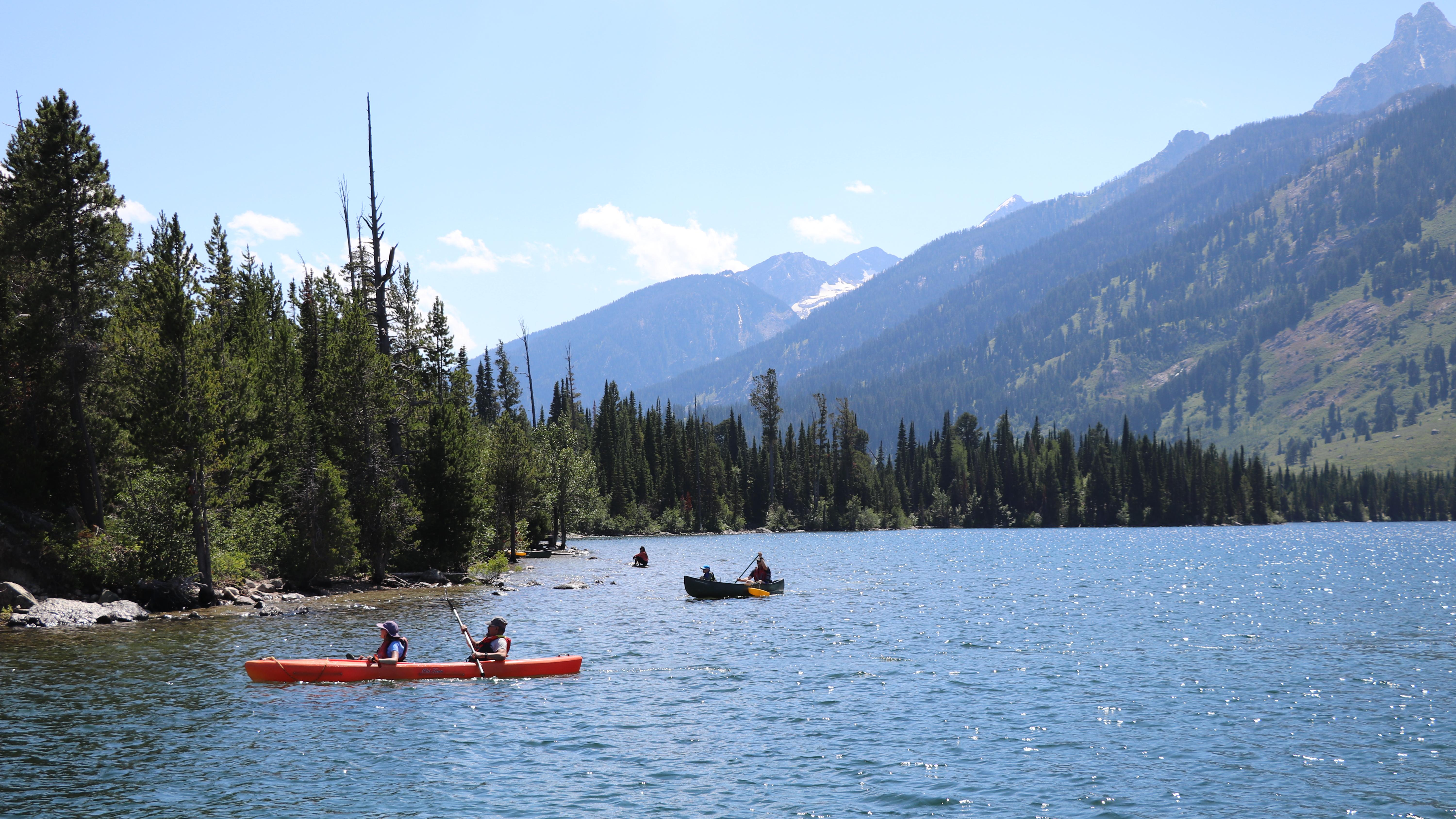 A kayak and canoe on Jenny Lake