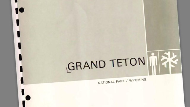 Grand Teton National Park Master Plan cover with a color block design and ranger and tree symbol