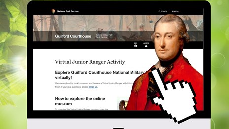 Lord Cornwallis and the Virtual Junior Ranger webpage on a computer, with floating hand
