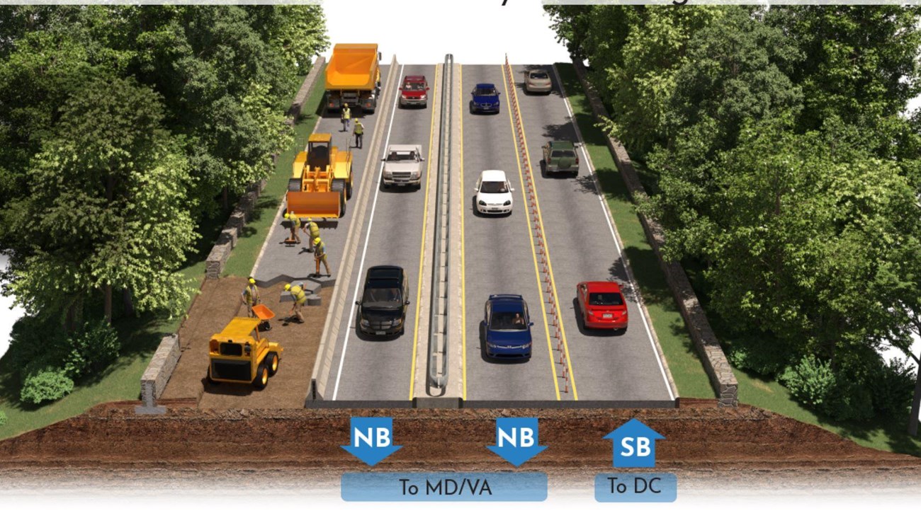 A graphic showing work occurring on the parkway