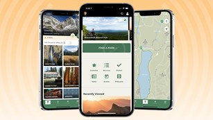 Smart phones showing screen shots from the NPS App