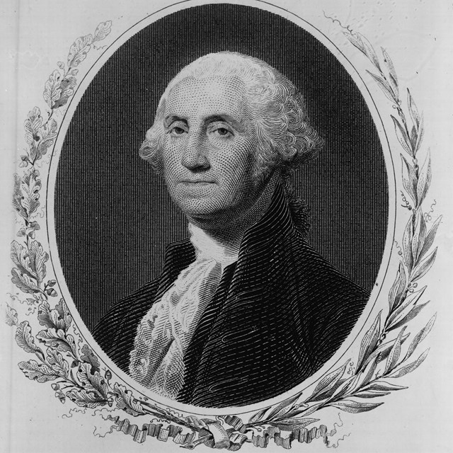 engraving of George Washington, head and shoulders, facing left