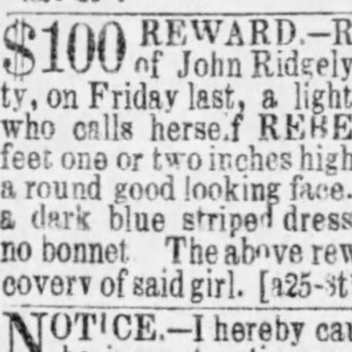 A runaway ad for Rebecca Posey.