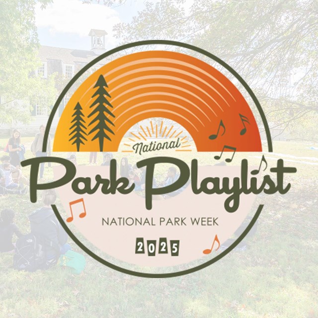 National Park Week 2025 logo with a group of visitors in the background 