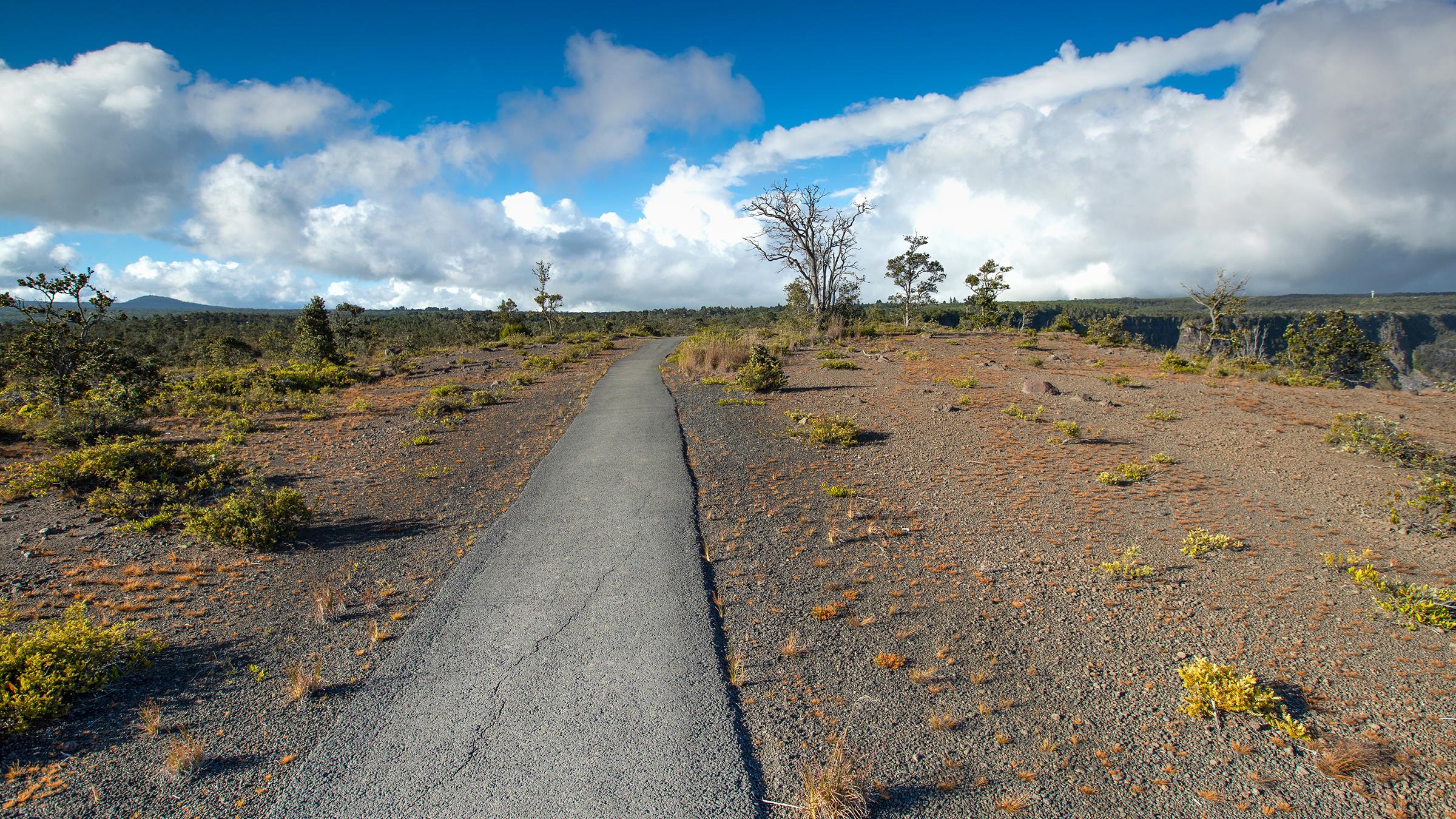 An asphalt trail on a volcano. 