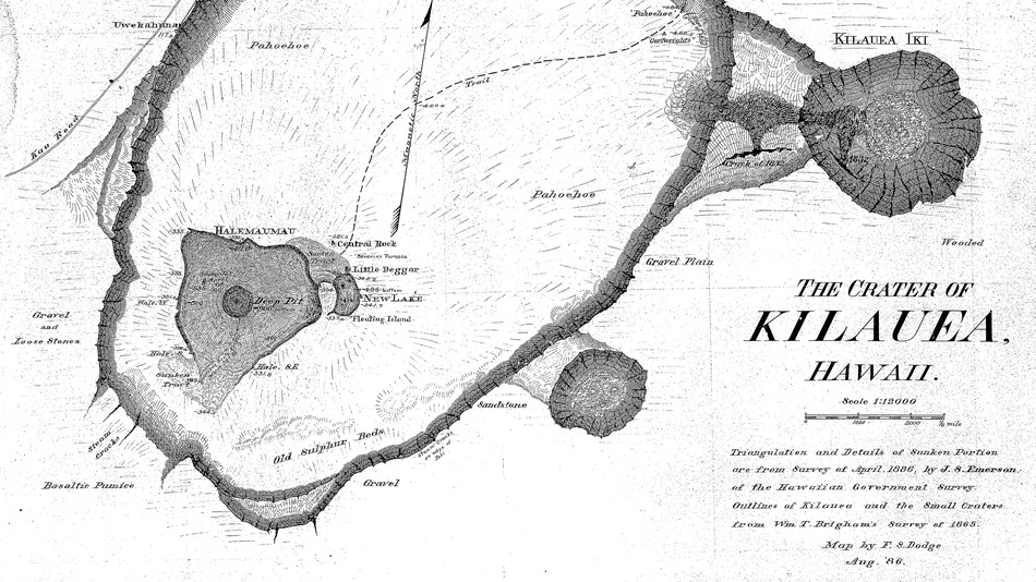 Historic 1886 map of the Kīlauea caldera 