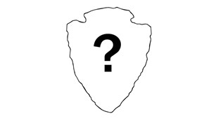 Black outline of an arrowhead on a white background with a question mark in the middles