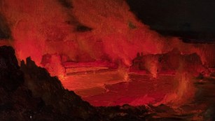 A painting of a volcanic eruption