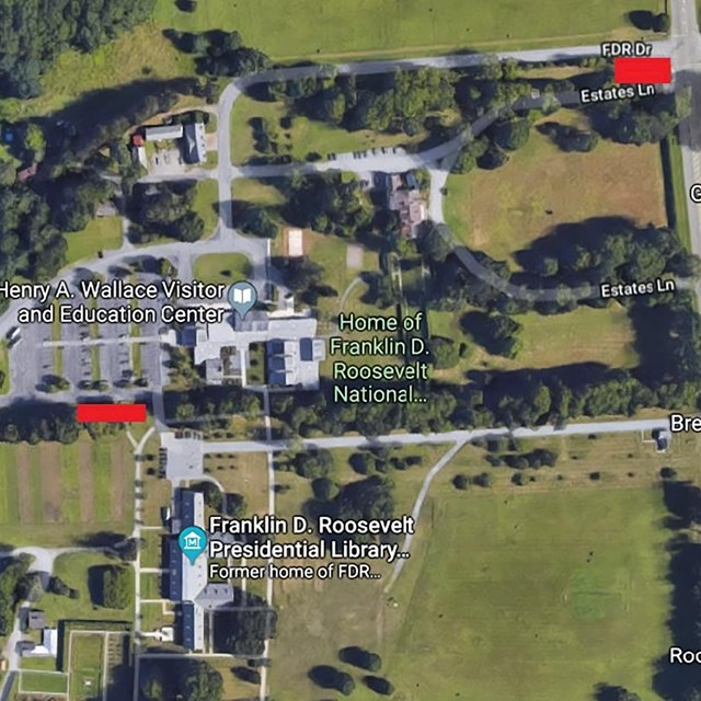 A map of the First Amendment Areas of the Home of FDR National Historic Site.