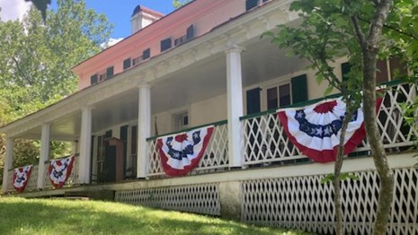 Ironmaster's Mansion decorated for Independence Day