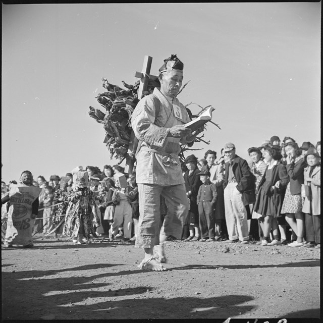 A man in the harvest festival parade at Tule Lake Relocation Center