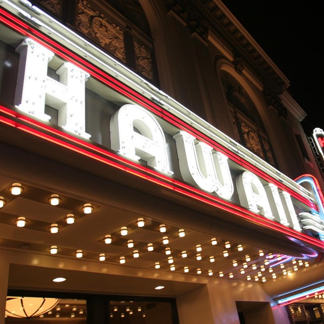 Brightly lit sign that says 