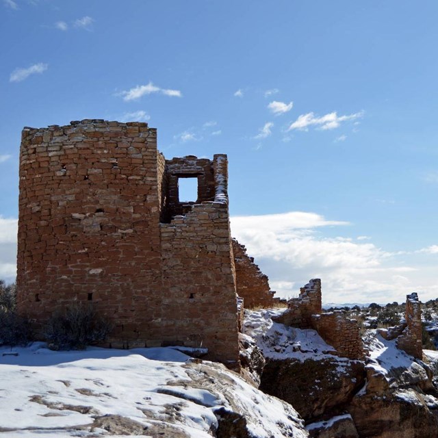 Hovenweep Castle covered in snow
