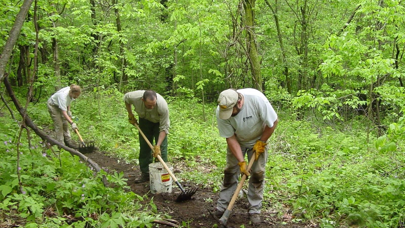 Volunteers work to construct new Trail in Devil's Lake State Park