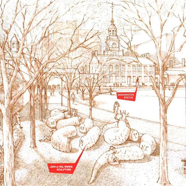 Artist's rendering of the Join or Die sculpture.