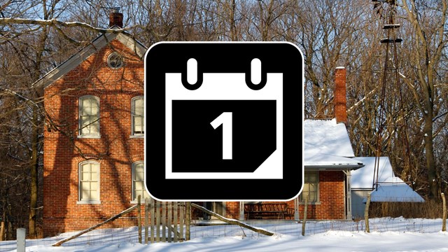 Map icon on background photo of interpretive park ranger teaching kids by Paul Kemiel.