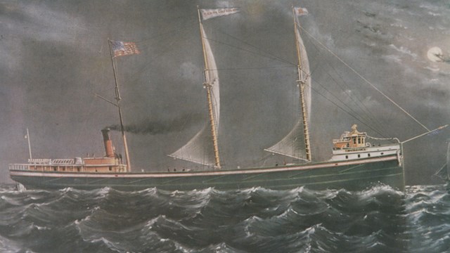 SS Chisholm painted on stormy seas