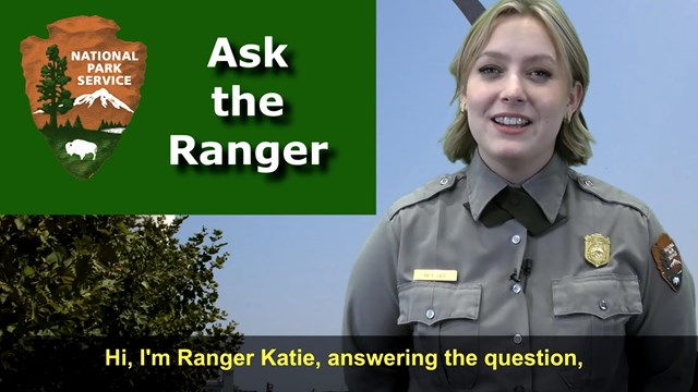 A blonde ranger smiles at the camera. A box that says "Ask The Ranger" is to her right.