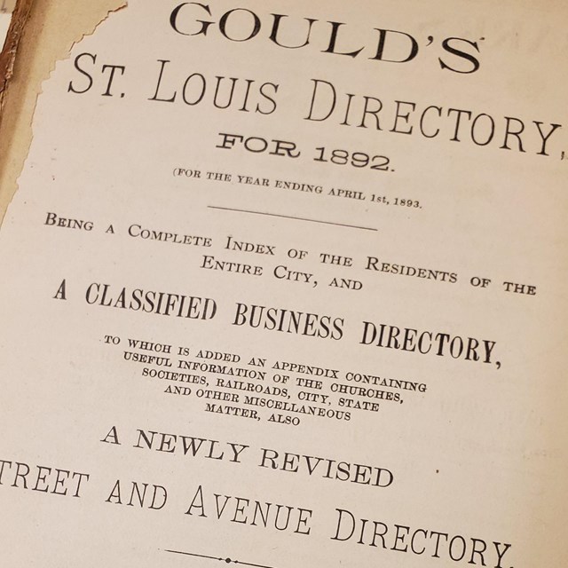 Title page from Gould's St. Louis City Directory, yellowing and some damage on edges.
