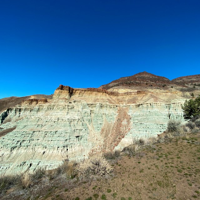 A blue-green geologic formation.