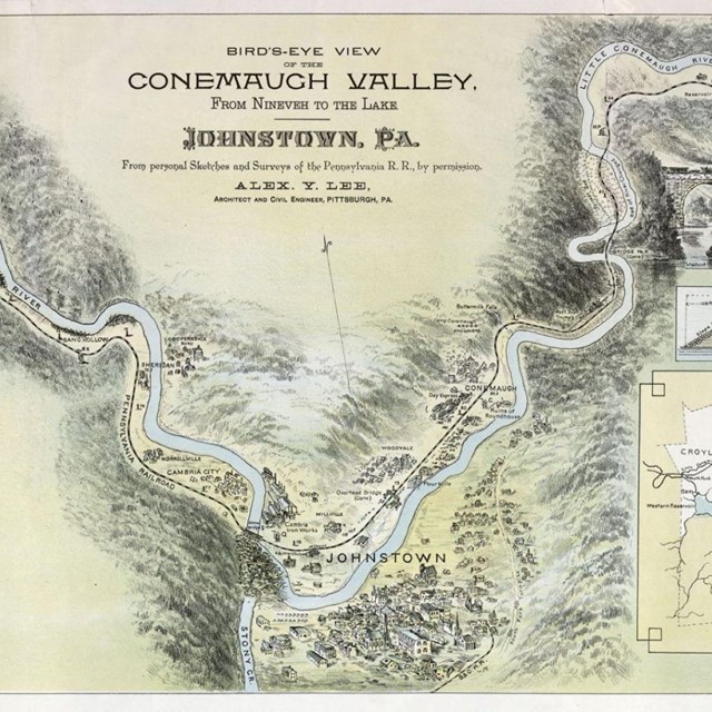 A map of the valley showing the path of the flood.