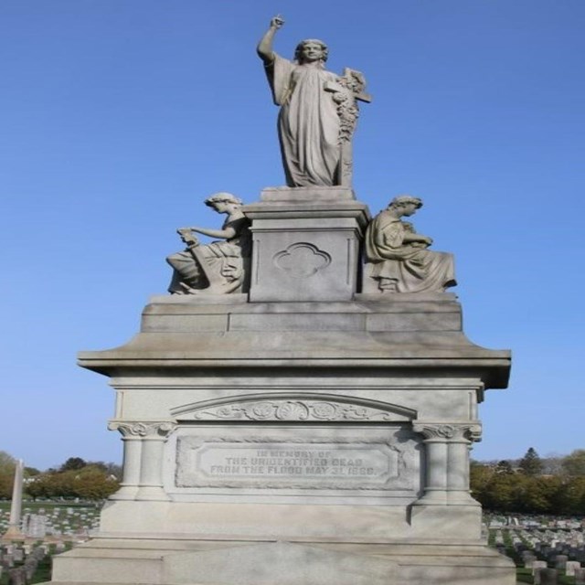 A statue at the Unknown Plot of the Johnstown Flood victims at Grandview Cemetery.