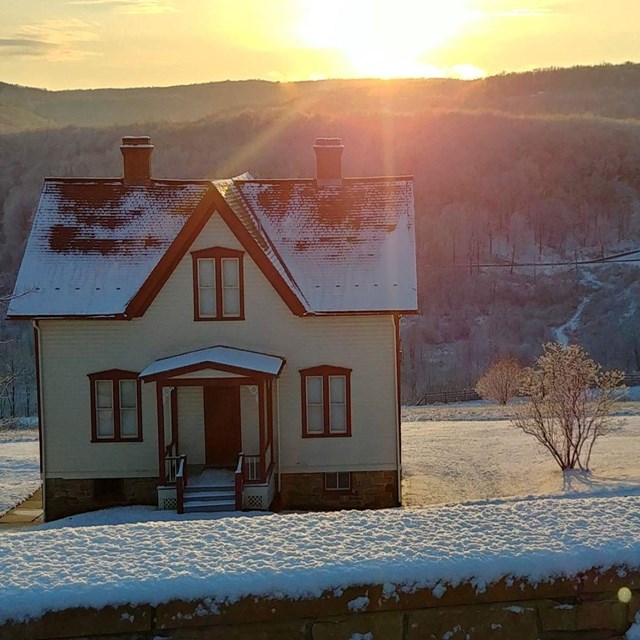 Lake View House with snow