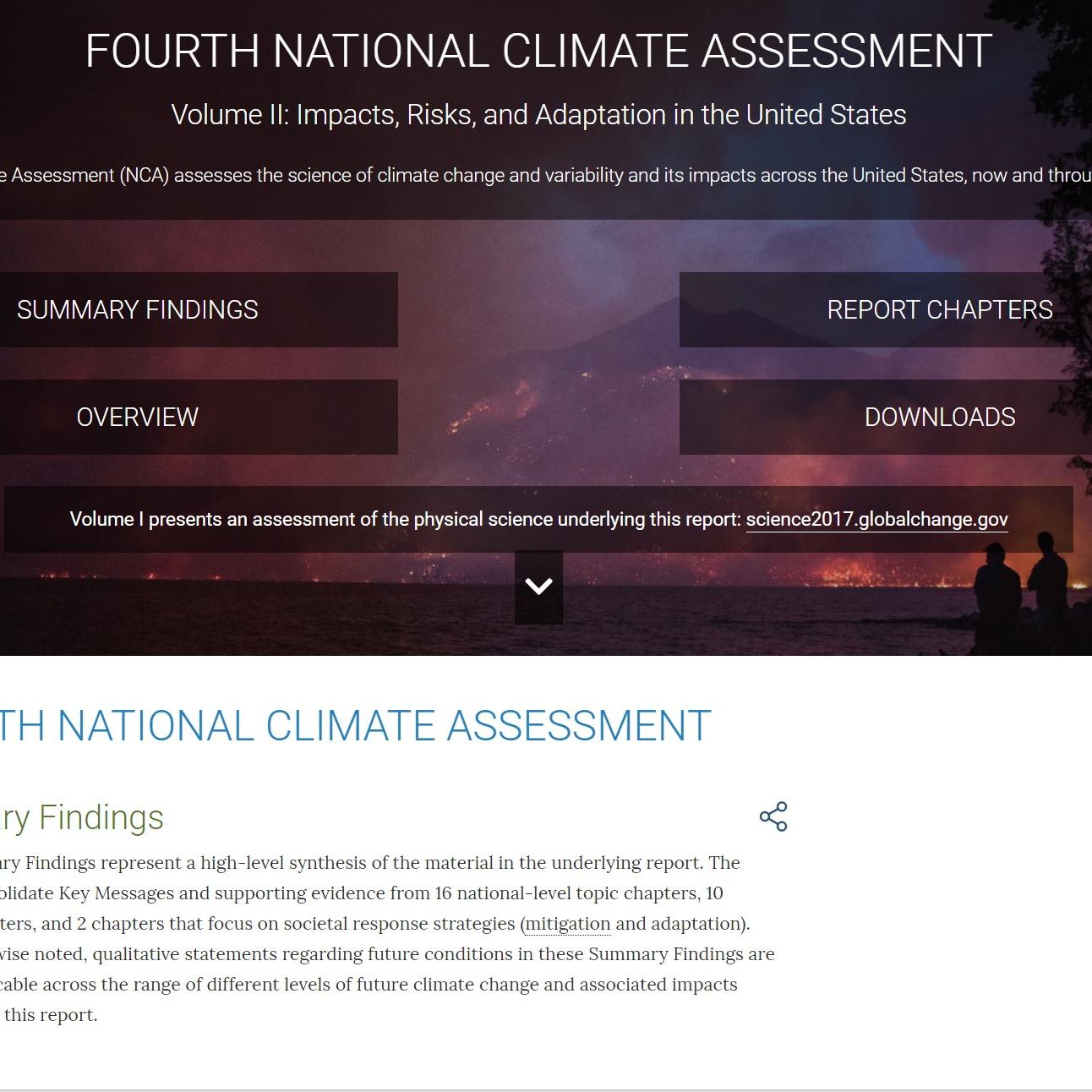 The webpage for the forth national climate assessment report