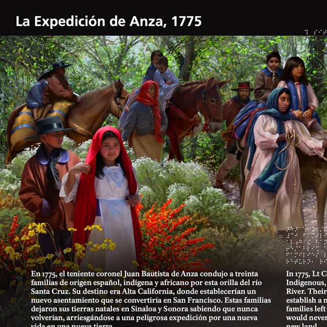 An image of a wayside panel at the Anza Trail Cultural History Park showing English and Spanish text