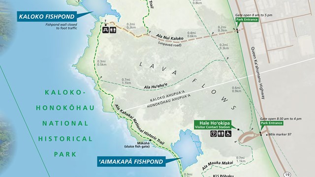 Subsection of map of Kaloko-Honokōhau National Historical Park