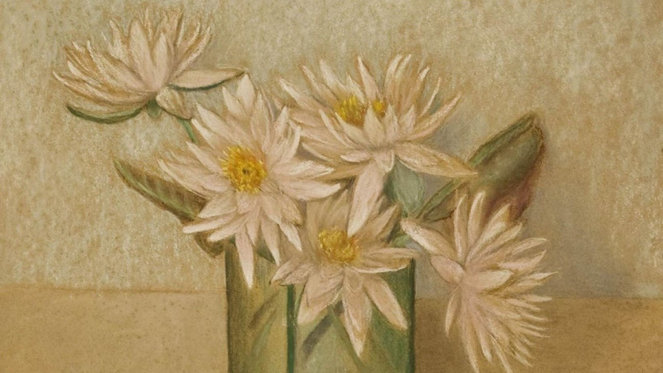 A painting of white lilies