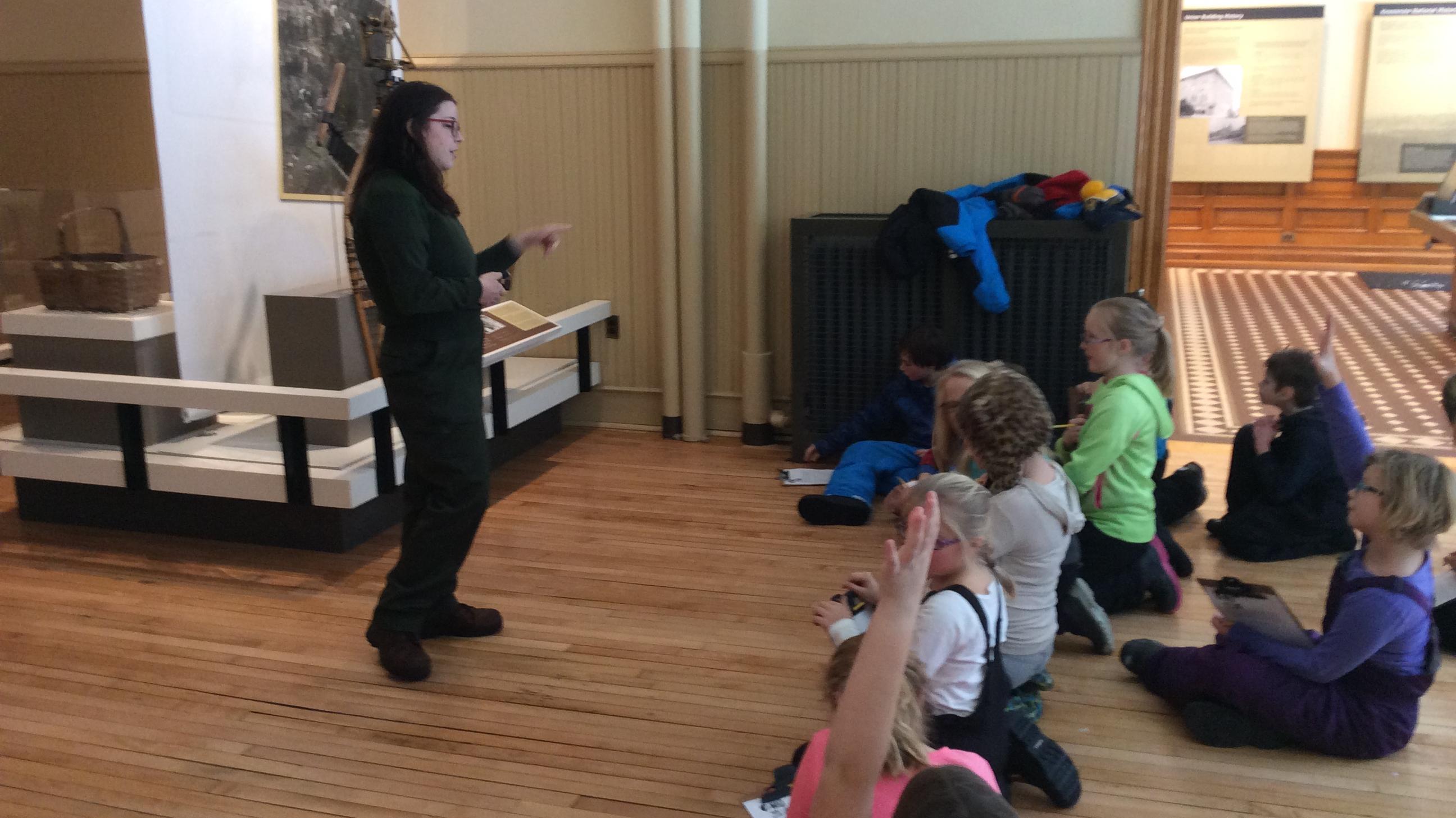 A school group visits the Calumet Visitor Center.